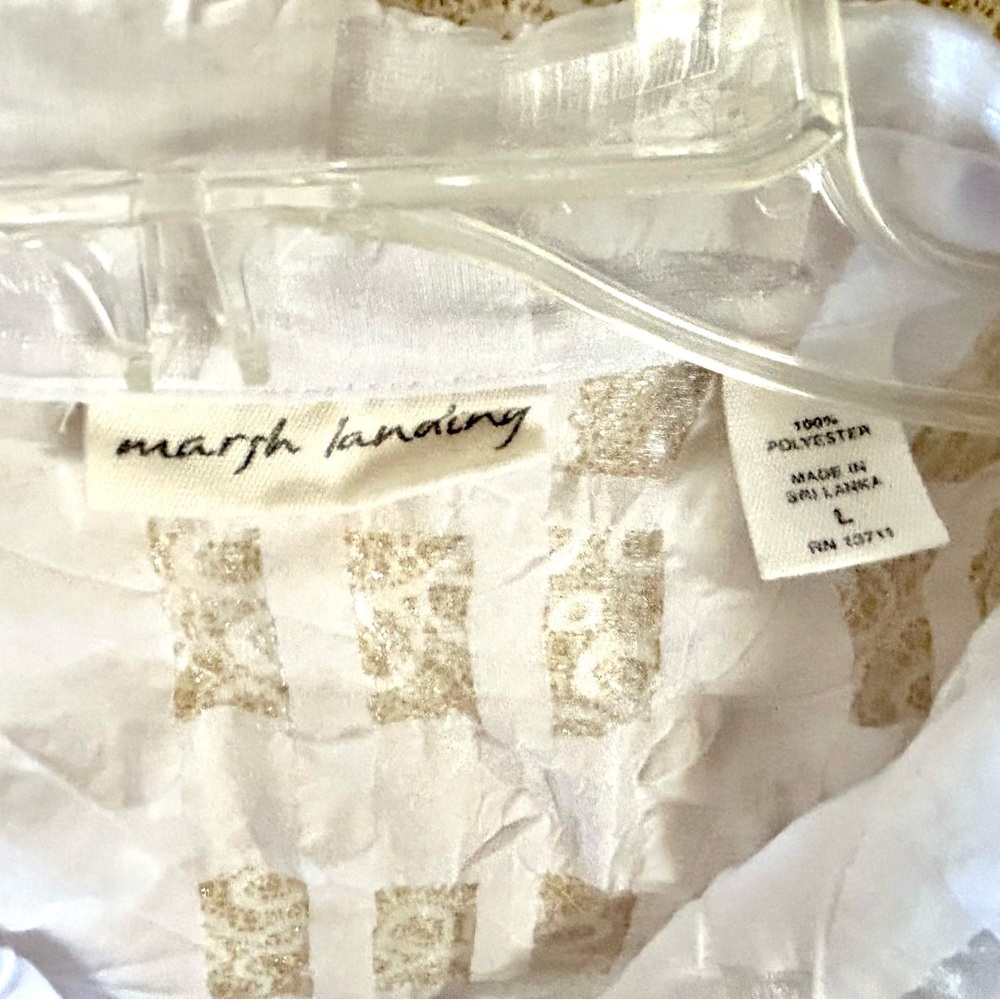 Marsh Landing White Modernist Burnout Gauze Funky Art-to-Wear Button Down Sz L - Picture 6 of 11
